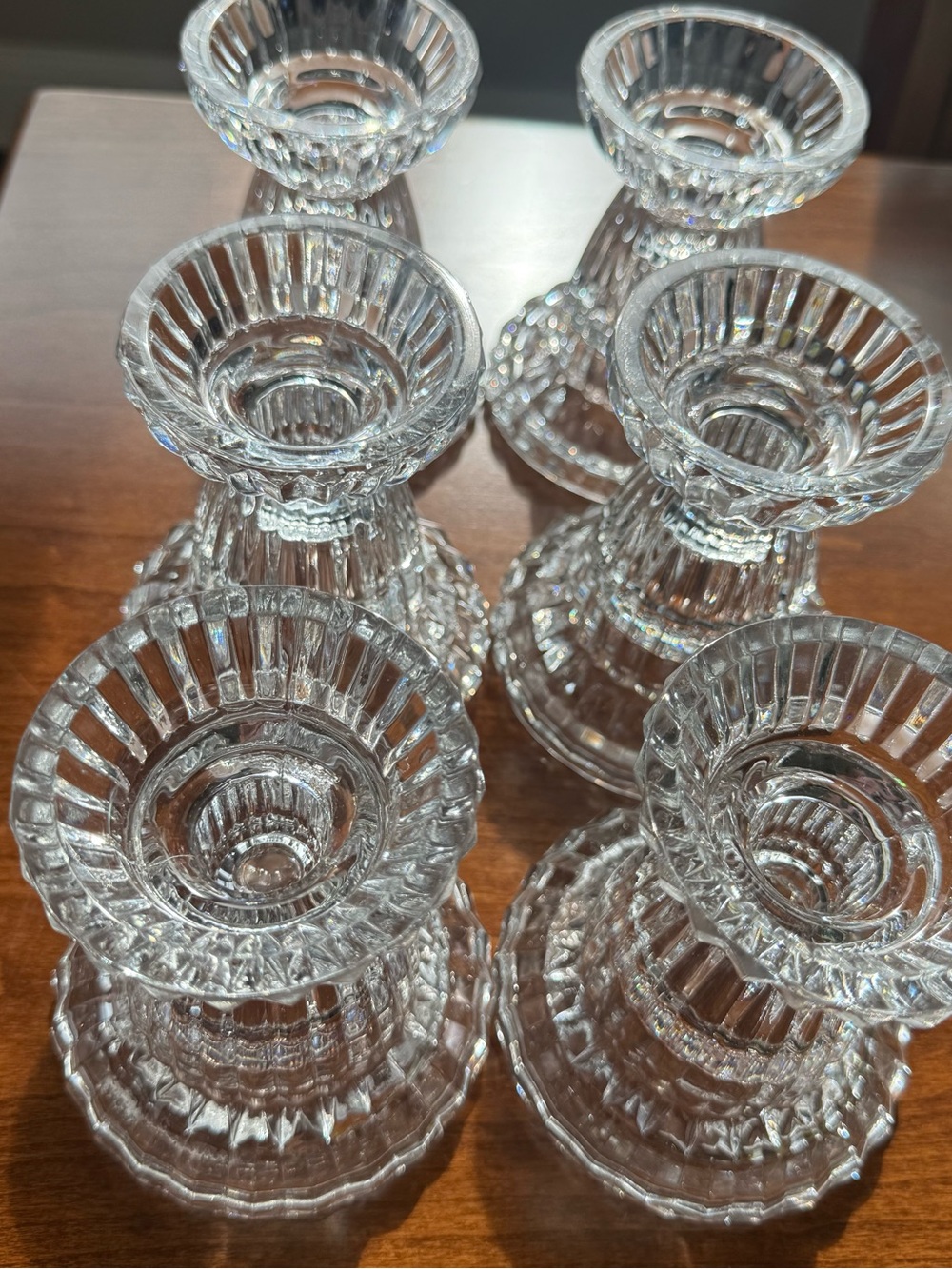 Gorham Crystal Radiance Reversible Candle Holders Set of 6 Pillar Taper